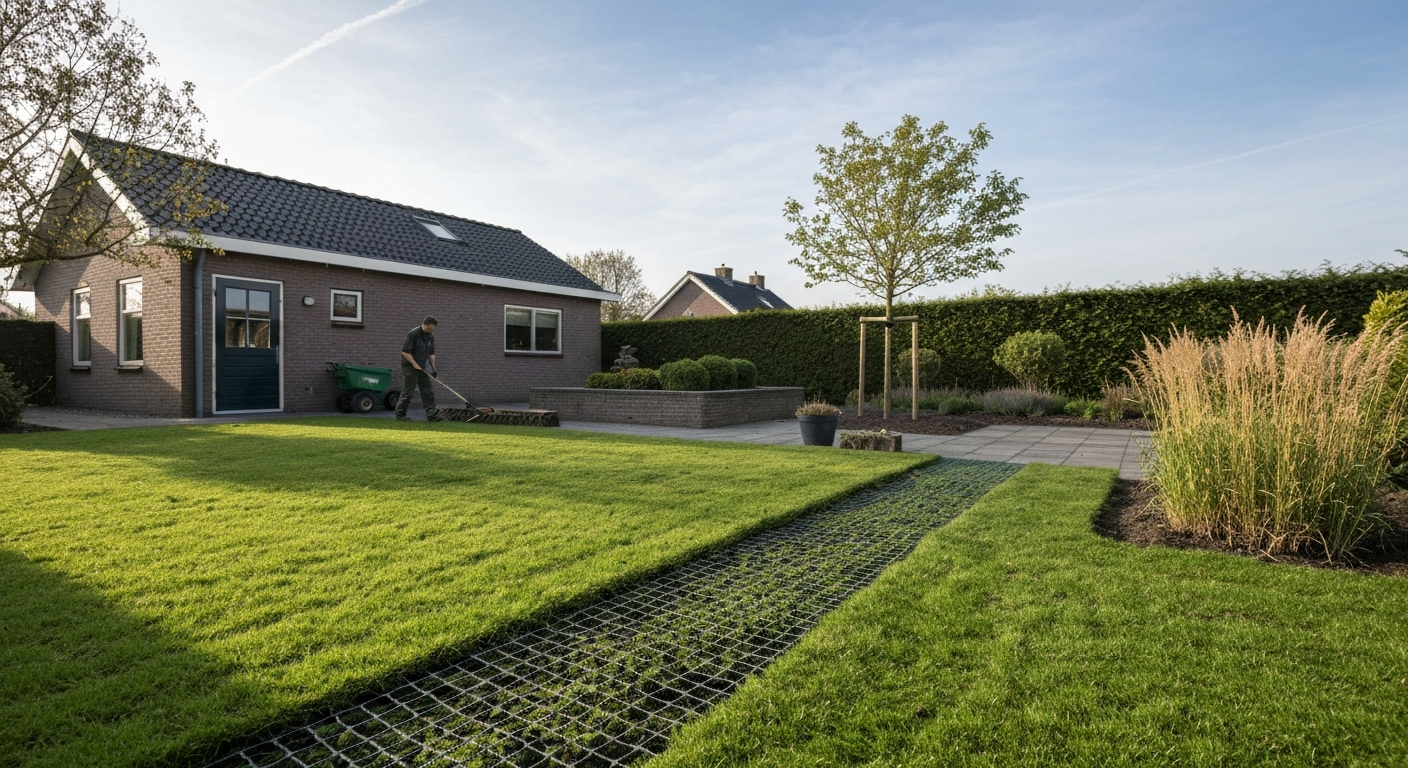 bemeste tuinaarde op gazon