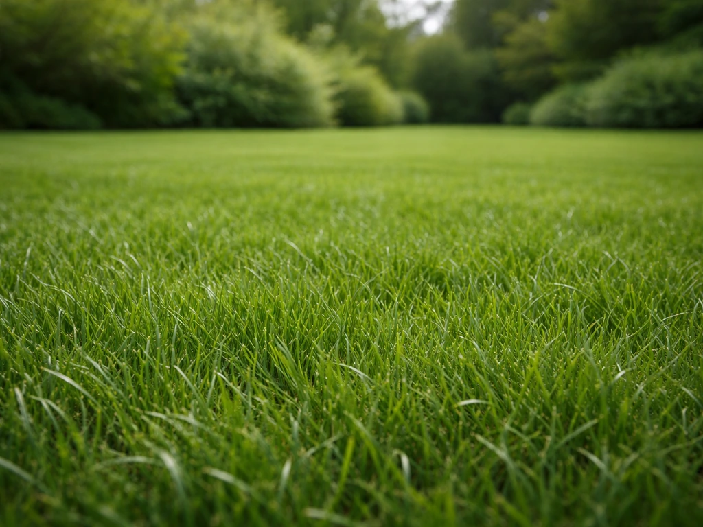 Groen, dicht gazon met duidelijke grassprieten en egale kleur—gezond ogend resultaat van goed bemesten