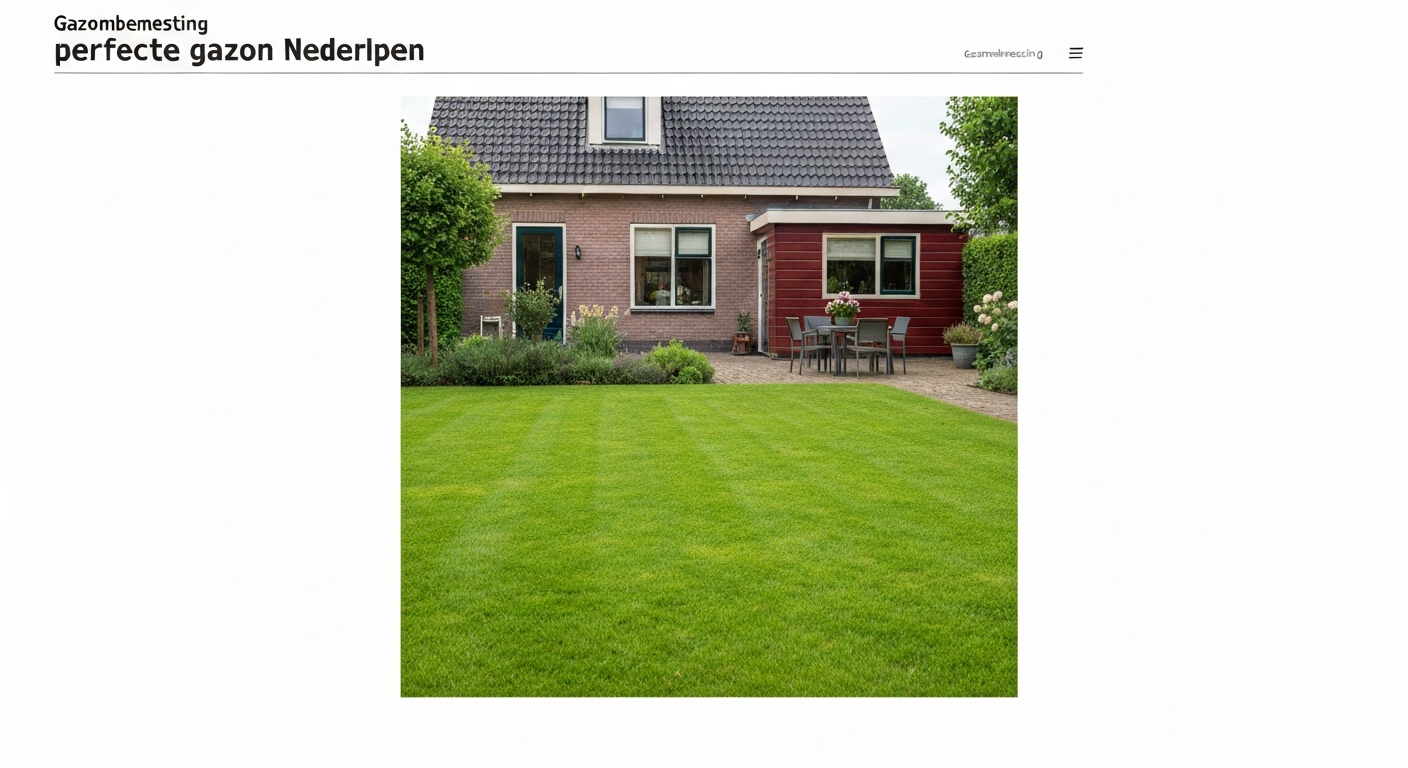 Perfect onderhouden Nederlands gazon in achtertuin met huis op de achtergrond