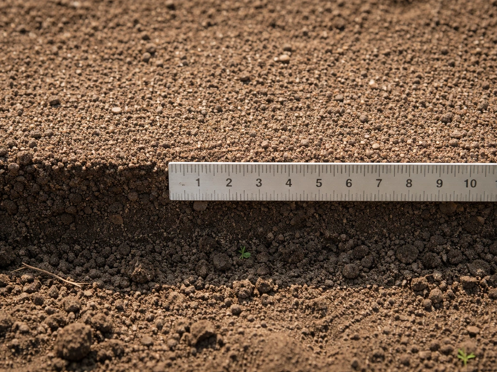 Bovenaanzicht van een ondiepe graslaag (1–2 cm) bij ingezaaide grond met een meetlatje naast de rand.